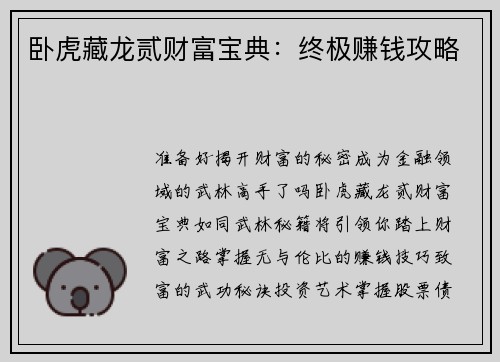 卧虎藏龙贰财富宝典:终极赚钱攻略